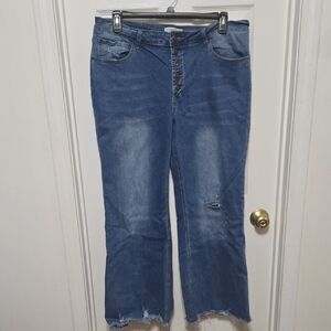 Chic Soul Distressed Wide Leg Jeans in Blue